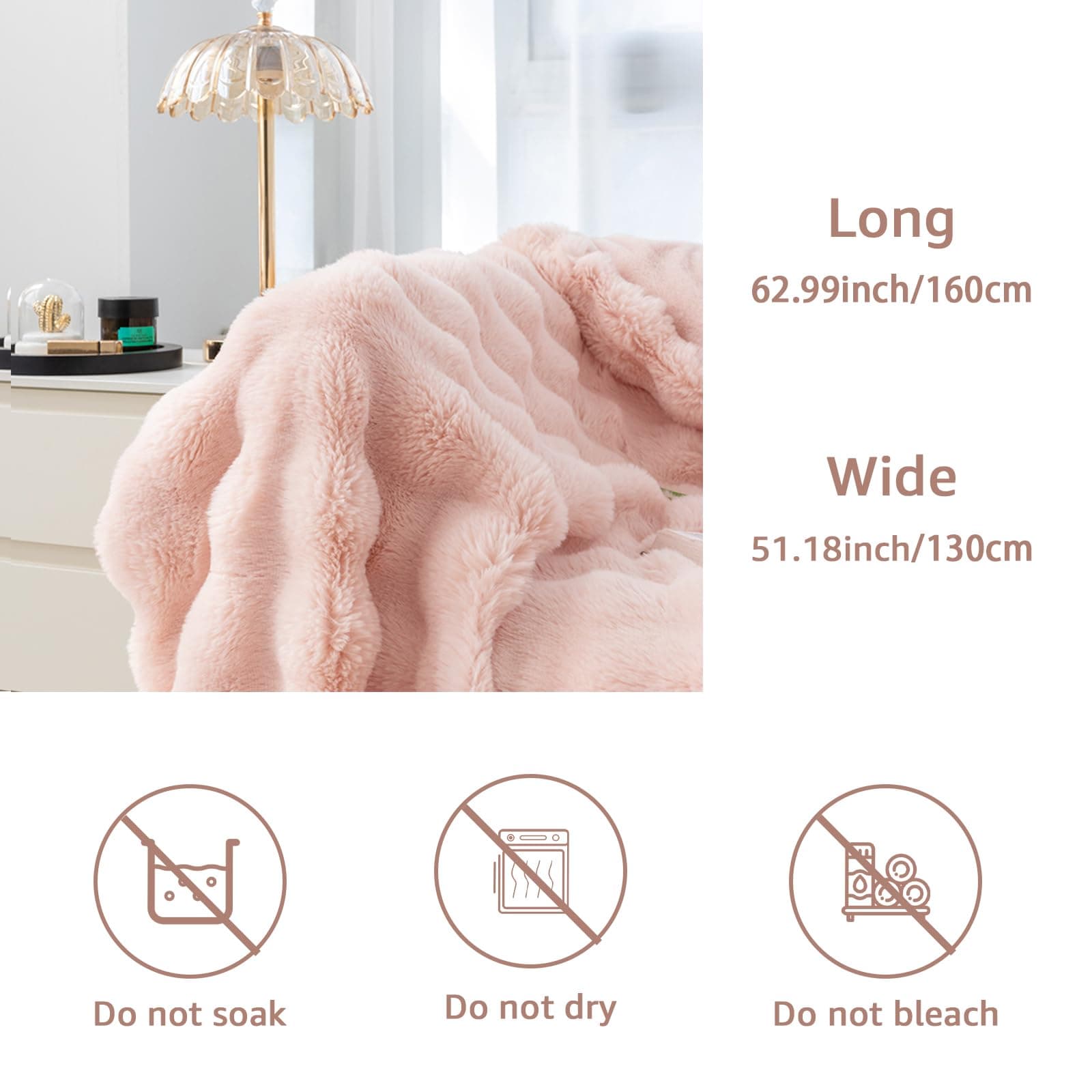 Super Comfort Oversized Warm Thick Bubble Plush Rabbit Faux Fur Throw Blanket, Luxury Plush Throw Blanket, 51×63in Soft Cozy Blanket, Warm Bed Throws for Couch Chair Bed Sofa (Cherry Blossom Pink) thumbnail 8