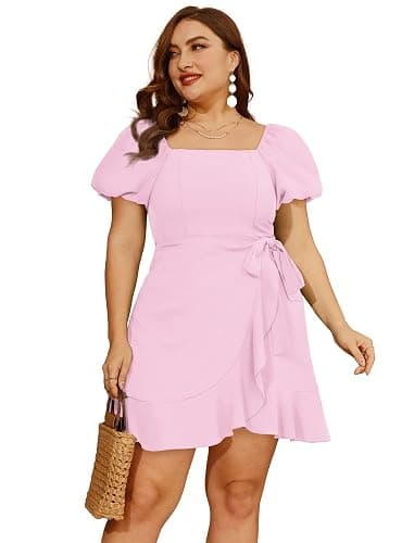 Sampeel Womens Summer Dresses Square Neck Puff Sleeve Tie Waist Short Dress thumbnail 3