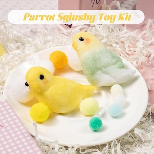 2Pcs Handmade Parrot Squishy Squeeze Toy, Cute Yellow Bird Stress Relief Sensory Fidget Toys, Green Soft Animal Squishies Plushie Toys for Adults Teenage Party Favors thumbnail 2