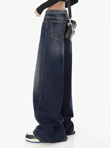 SHENHE Girl's Baggy Jeans Wide Leg Low Rise Y2k Loose Jeans Denim Pants | Elastic Waist, Y2k, Baggy Jeans,Wide Leg thumbnail 2