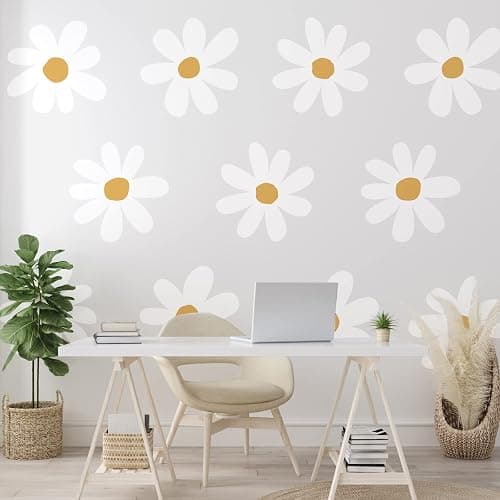 TaoBary 12 Sheet Daisy Wall Sticker Decal Removable Cute Daisy Bedroom Room Decor Flower Wall Sticker Pink White Flower Decal Wallpaper Peel and Stick for Nursery Home(White, Yellow,Vintage Style) thumbnail 6
