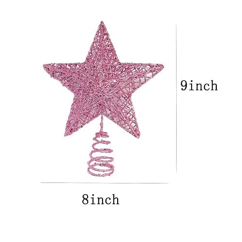 Christmas Tree Star Topper, Xmas Tree Topper Glittered 5 Point Star Treetop for Christmas Tree Ornament Indoor Party Home Decoration (Pink) thumbnail 2