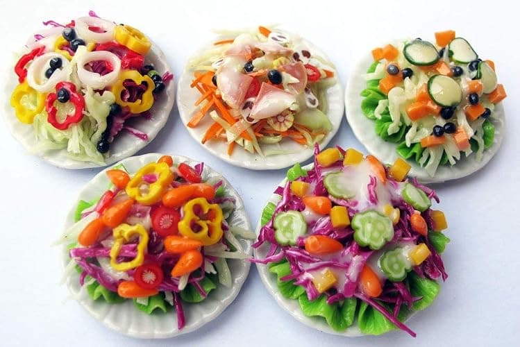 5 Assorted Salad with Plate for Dollhouse Miniature Food 1:6 Scale Realistic Clay Food for Dollhouses, Doll Accessories (A) - A thumbnail 6