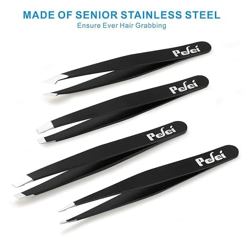 Pefei Tweezers Set - Professional Stainless Steel Tweezers for Eyebrows - Great Precision for Facial Hair, Splinter and Ingrown Hair Removal (Black) thumbnail 5