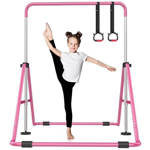 Nimsqury Foldable Gymnastics Bar, 5-Height Adjustable Gymnastic Bars for Kids at Home,Robust & Stable for Indoor/Outdoor Using,Weight Limit 140LBS - Image 1