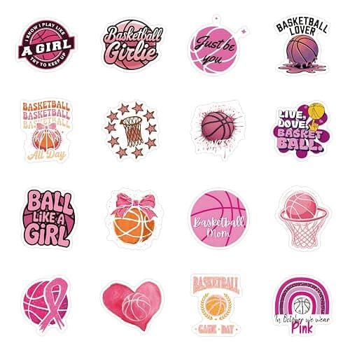 60Pcs Pink Basketball Stickers for Women - Vinyl Waterproof Decals for Water Bottles & Laptops | Cute Sport Gifts for Female Athletes, Girls, Teens & Basketball Players thumbnail 3