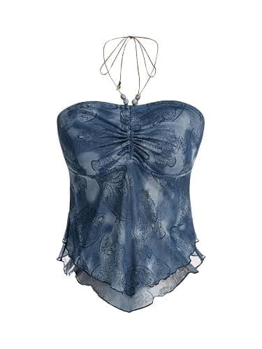 Verdusa Women's Plus Size Hippie Paisley Y2k Halter Tops Boho Vintage Layered Camisole Tops - Image 1