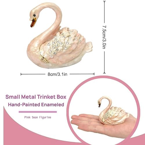 Qsabv Enameled Pink Swan Trinket Box, Mini Hand-Painted Swan Figurine Decor | Metal Small Decorative Jewelry Organizer, Ring Earrings Holder Keepsake Box Wedding Gift for Women Girls thumbnail 3
