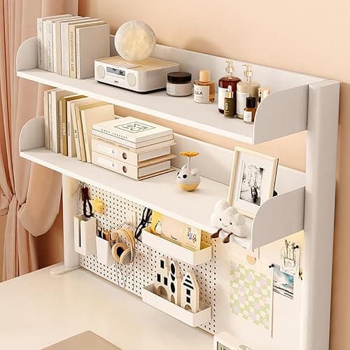 OXBZKMY Clamp on Desk Shelf with Pegboard, Desktop Organization Bookshelf Storage Shelves for Home Office Dorm Gaming Desk, Space Saving Tabletop Display Rack thumbnail 7
