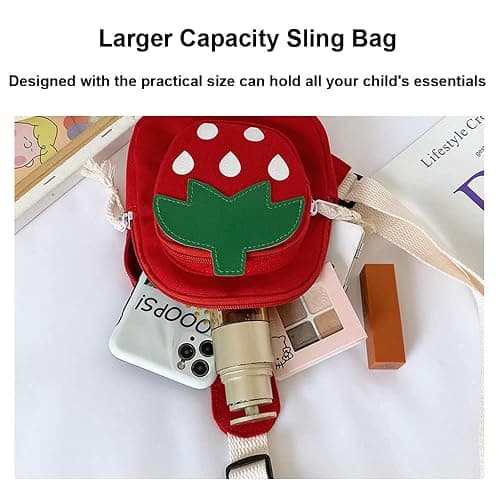 Hiflyer Pink Strawberry Sling Backpack, Small Backpack for Girls, Kawaii Bag, Lightweight Canvas, Adjustable Shoulder Strap, Zipper, 8x5x2 inches thumbnail 6
