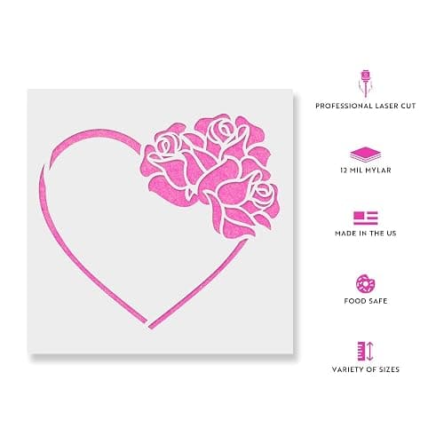 Heart with Roses - Girly, Love, Heart Rose, Hearts, Romantic Stencil thumbnail 2
