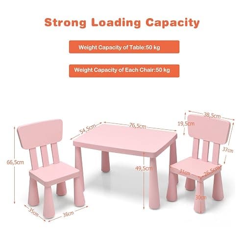 LIFEZEAL Set Tavolo e Sedie per Bambini 1-7 Anni, Tavolino Multiattivita in Plastica Rettangolare, Piccoli con Schienale con Capacità di 50 kg (rosa) thumbnail 7