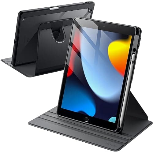JETech Rotating Case for iPad 9/8/7 (10.2-Inch, 2021/2020/2019 Model, 9th/8th/7th Generation) with Pencil Holder, 360 Degree Rotation Protective Stand Cover Clear Back, Auto Wake/Sleep (Black) - Image 1