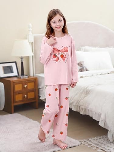Umeyda 2-Piece Pajama Set for Girls, Cotton Cartoon Pattern Sleepwear Pjs Set Size 5-14 thumbnail 4