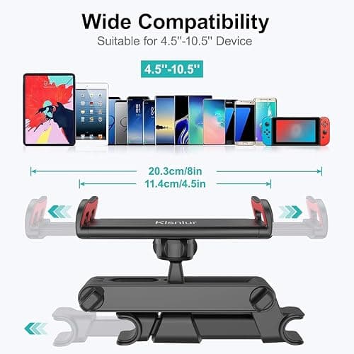 Klsniur Car Headrest Mount, Tablet Headrest Holder, Car Backseat Seat Mount Holder Universal 360° Rotating Adjustable for 6"-10.5" Tablet iPad iPad Air iPad mini,Samsung Galaxy thumbnail 6