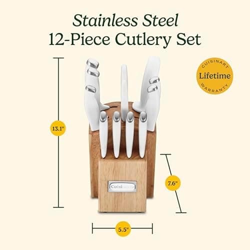 Cuisinart Block Knife Set, 12pc Cutlery Knife Set with Steel Blades for Precise Cutting, Lightweight, Stainless Steel, Durable & Dishwasher Safe, C77SSW-12P thumbnail 3