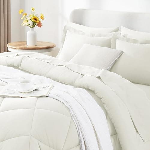 CozyLux Queen Comforter Set Ivory - Bed in a Bag Queen Size 7 Pieces, Luxury Soft Bed Set for All Seasons, Bedding Set with Down Alternative Comforter, Sheets, Pillowcases & Shams thumbnail 3