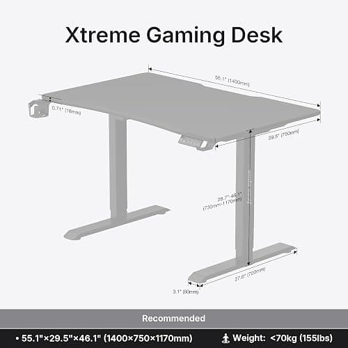 Anda Seat Height Adjustable Electric Standing Desk, Ergonomic Sit Stand Up Rising Desks, Memory Computer Workstation for Home Office, Study, Games (55.1"x29.5", Black) thumbnail 2