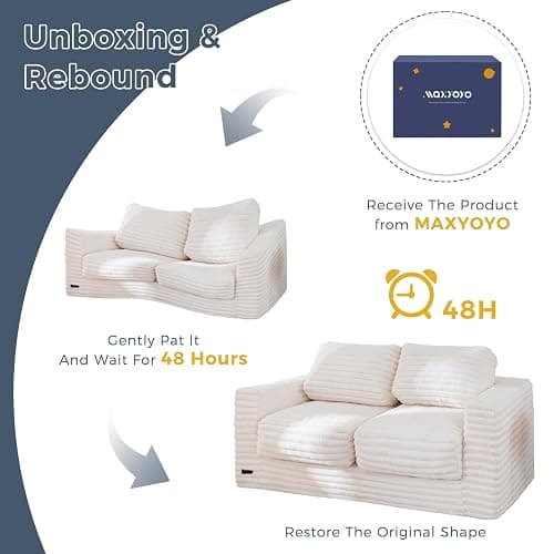 MAXYOYO Bean Bag Chair for Adults, Upholstered Loveseat Floor Sofa with Pillows and Armrests, Large Bean Bag Sofa Plush Couch for Bedroom Living Room, White thumbnail 5