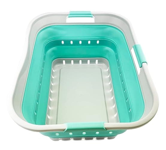 SAMMART 42L (11 gallon) Collapsible Plastic Laundry Basket - Foldable Pop Up Storage Container/Organizer - Portable Washing Tub - Space Saving Hamper/Basket (Grey/Pine) - Image 1