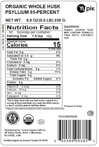 Yupik Organic Whole Husk Psyllium 8.8 Oz, 95% Purity, Soluble Fiber, USDA Certified, Non-GMO, Kosher, Gluten-Free, Sugar-Free & Fat-Free, Unflavored, Plant-Based, Ideal for Oatmeal & Cereal thumbnail 2