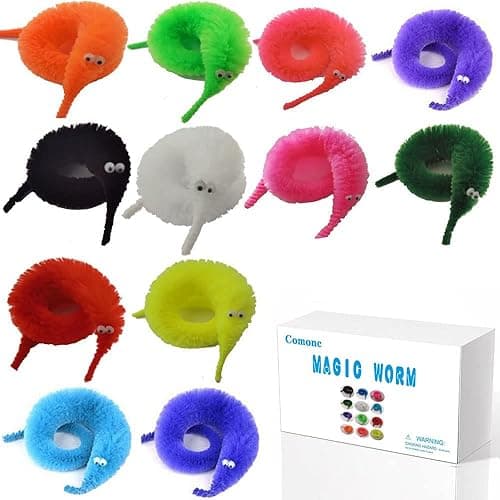 60 Pcs Magic Twisty Worm Wiggly Fuzzy Worms on a String Toys for Party Supplies,12 Colors… - Image 1