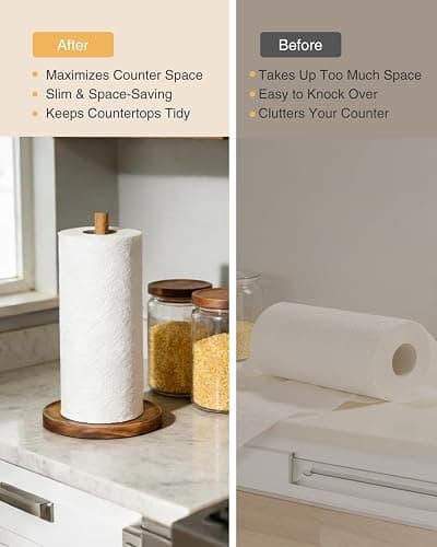 NESAPTO Paper Towel Holder Countertop, Wooden Standing Paper Towel Roll Stand for Rustic Farmhouse & Cottagecore Decor, Kitchen Bathroom Essential, Brown thumbnail 5