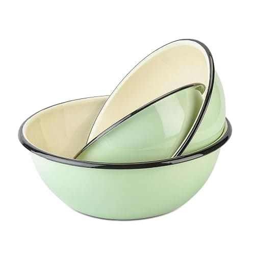 STP GOODS Enamel Bowl Set of 3 pcs Enamel Serving Bowls, Enameled Steel Mixing Bowls for Cooking Prepping, Kitchen Fruit Salad Bowl, Dishwasher Safe (Mint) thumbnail 3