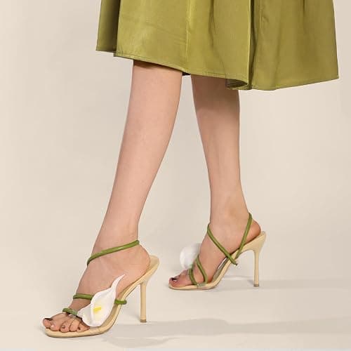 Flower High Heels for Women Calla Lily Open Toe Floral Stilettos Heels Sexy Strappy Wedding Birthday Dressy Heeled Sandals thumbnail 4