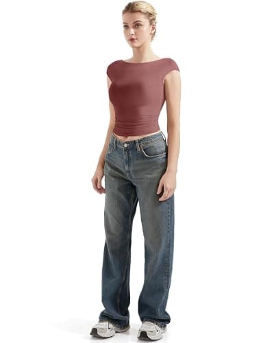 SUUKSESS Women Backless Sexy Going Out Tops Double Lined Open Back Y2k Basic Tee Shirts thumbnail 5