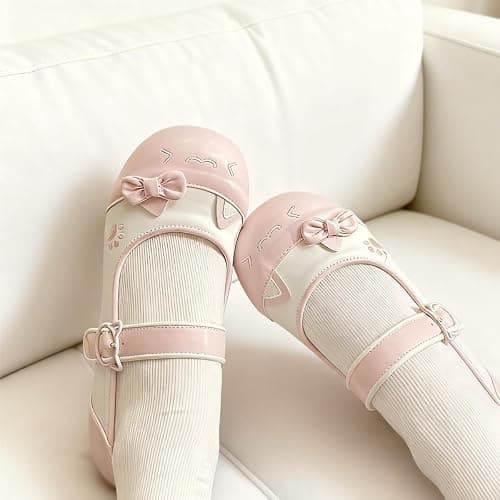 Women Cute Sneakers, Bow Detail Mary Janes 3D Cat Pattern Japanese Harajuku Style JK Shoes Lovely Round Toe Flats Pink Kawaii Kitten Footwear thumbnail 4