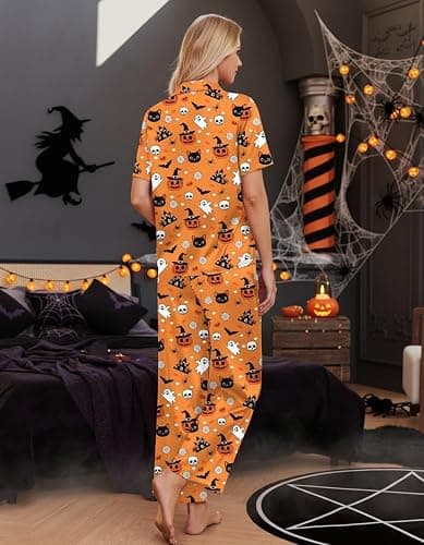 Ekouaer Silk Pajamas for Womens Set 2 Piece Fall Pjs with Pockets | Satin Short Sleeve Sleepwear, Soft Button Down Tops/ Wide Leg Pants for Lounging, Date Nights, Honeymoon, Bridal Wedding Day thumbnail 5