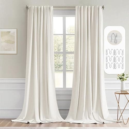 MIULEE Ivory Back Tab Blackout Curtains 120 Inch Long 2 Panels Set for Bedroom, Rod Pocket/Pinch Pleated Extra Long Thermal Insulated Living Room Darkening Light Blocking 10FT Drapes - Image 1