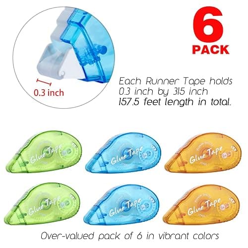 XUXU 6 Pack Double Sided Tape Roller, Scrapbooking Tape, Permanent Adhesive Tape Dispenser Runner for Crafts and Arts Projects, Photo-Safe, 0.3-inch by 315-Inch thumbnail 2