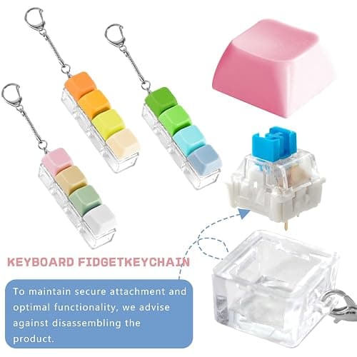 XQC 3PCS Keyboard Fidget Toy - Crisp Clicking Stress Relief Toy for Adults, Portable Sensory Anxiety Relief Keychain (Multicolor) thumbnail 3