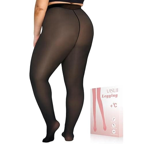 UISLII Plus Size Fleece Lined Tights Women,Warm Pantyhose Leggings Women,Fake Translucent Thermal Skin Colored Tights Winter. - Black Fake Translucent Skin-pantyhose - 3X-Large-4X-Large Plus - Image 1