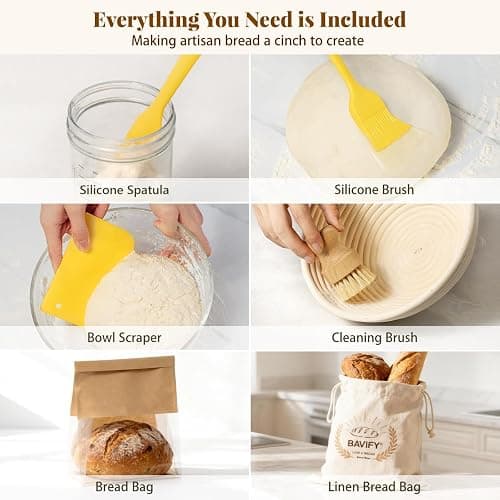 BAVIFY Sourdough Starter Kit, Banneton Bread Proofing Baskets Set | Complete Sourdough Bread Baking Supplies, Beginner Friendly, 9 in Round and 10 in Oval Rattan Banneton & 24 oz Starter Jar thumbnail 6
