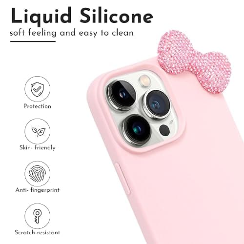 zcvbjek Cute Case for iPhone 15 Plus 6.7" with HD Screen Protector, Pink Glitter Rhinestone Bow Phone Cases, Soft Silicone Shockproof Protective Phone Cover for Women Girls & Girls Kids thumbnail 4