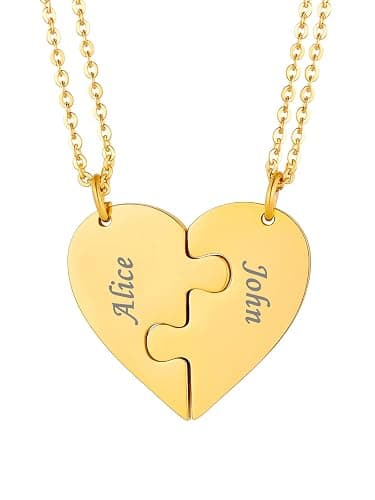 Custom4U 1-6 Pieces Heart Puzzle Jigsaw Necklace,Birthstone Pendant Set,Personalised Family/Friendship/Bff/Couple Jewelry Gift for Women Girls Mum Dad Fathers Day Mothers Day Valentines Day Birthday Christmas(with Gift Box) - Image 1