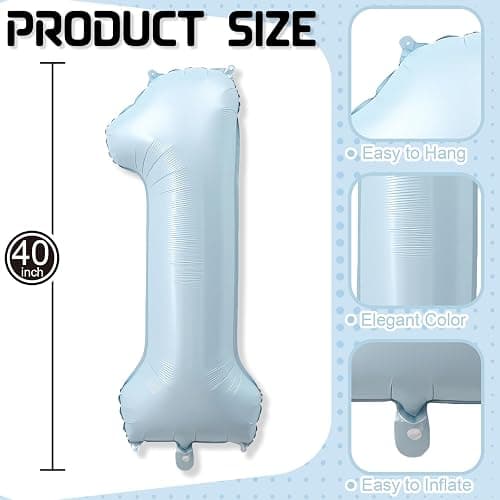 Foil 12 Balloon, Light Matte Sky Blue Big Number 12 Balloons for Boys Birthday Party Decor, 40 Inch Mylar Helium Number 12 Pastel Baby Blue Balloon for 12th Birthday Party Anniversary Decorations thumbnail 3