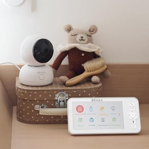 Béaba, Babyphone, Ecoute Bébé Vidéo 2 en 1, Ecran/Application mobile dédiée, Caméra HD, Rotation à 360°, Vision Nocturne, Talkie Walkie, Berceuses, Contrôle température et humidité, Zen Premium Blanc thumbnail 5