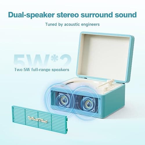 WhatPlus CD Player with Bluetooth Speaker, High-Fidelity Sound, App-Controlled, Magnetic Display for Photos & Pins, Retro Desktop Music Player, Gift for Music Lovers (Light Blue) thumbnail 3