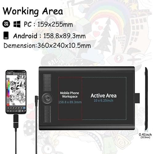 Drawing Tablet GAOMON M10K PRO 10 x 6.25 inches Large Graphic Tablet, Digital Art Tablet Supports Tilt & Radial Function with 10 Shortcut Keys, Battery-Free Stylus, Work with Mac, Windows & Android thumbnail 6
