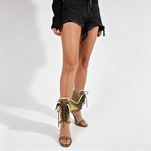 richealnini Mesh Lace Up Strappy High Heels for Women Open Toe Gladiator Sandals Boots thumbnail 2