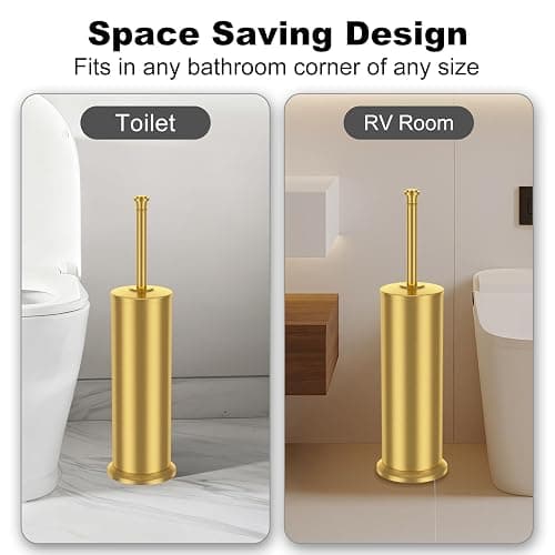 Brass Toilet Brush and Holder，Long Handled Gold Toilet Brush for Bathroom，Stainless Steel Heavy Duty Toilet Bowl Brush,Removable Inner Bowl,Deep Cleaning Dense Bristles Cleaner Brush -Space Saving thumbnail 7