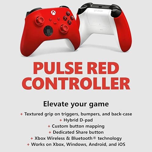 Xbox Core Wireless Gaming Controller – Pulse Red – Xbox Series X|S, Xbox One, Windows PC, Android, and iOS - Pulse Red Controller Edition thumbnail 2