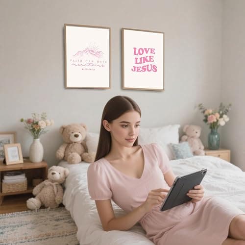 EVER-GOING TUNE Coquette Pink Bible Verse Wall Art Decor Posters Set of 4,Inspirational Scripture Prints,Jesus Wall Art,Minimalist Christian Room Decor for Bedroom/Dorm/Church 10x8 Inch (UNFRAMED) thumbnail 5