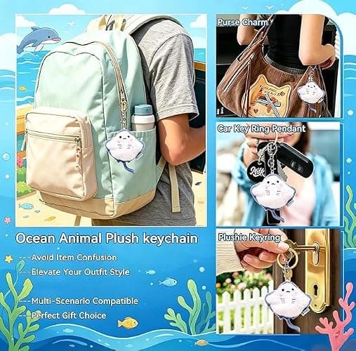 Jenmex Cute Ocean Animal Plush Keychain-Stuffed Animal Bag Charm for Backpack Purse,Ocean Themed Gift for Teens Women thumbnail 6