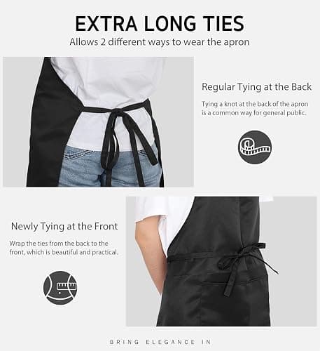 Syntus 12 Pack Bib Apron, Unisex Aprons Adjustable Waterdrop Resistant with 2 Pockets Cooking Kitchen Apron for Chef, BBQ Drawing Apron Bulk, Black thumbnail 5