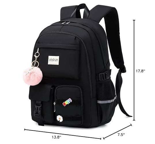 abshoo Big Student Laptop Backpack For College Women Middle High School Teen Girls Bookbag Travel Daypack (Black) | For College, Middle High School, Bookbag, Travel Daypack thumbnail 3